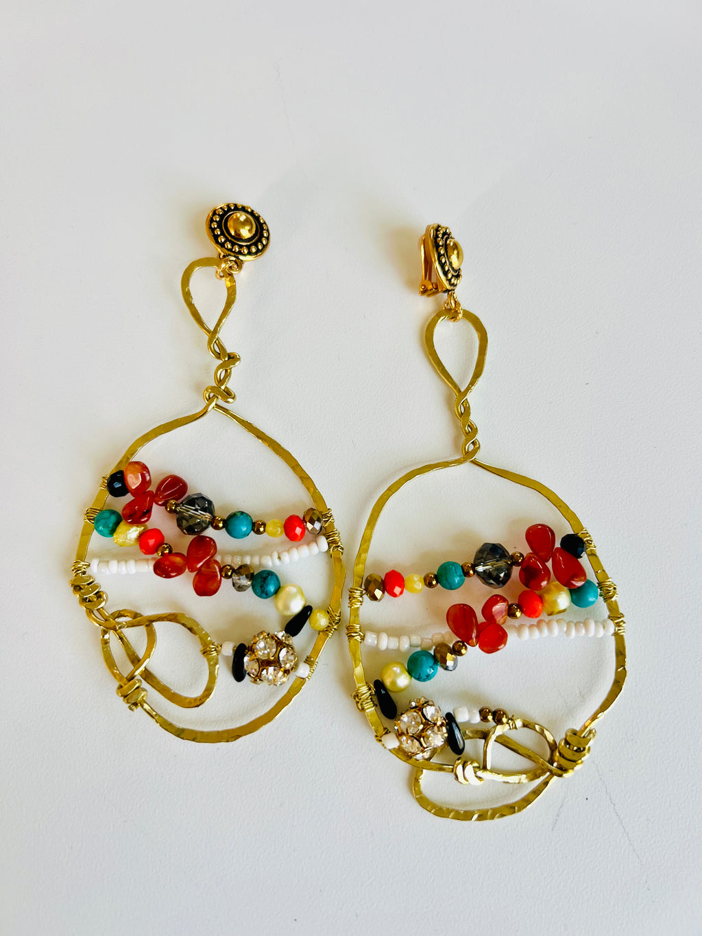 Gold Chandelier  Gemstone Hoop  Earrings