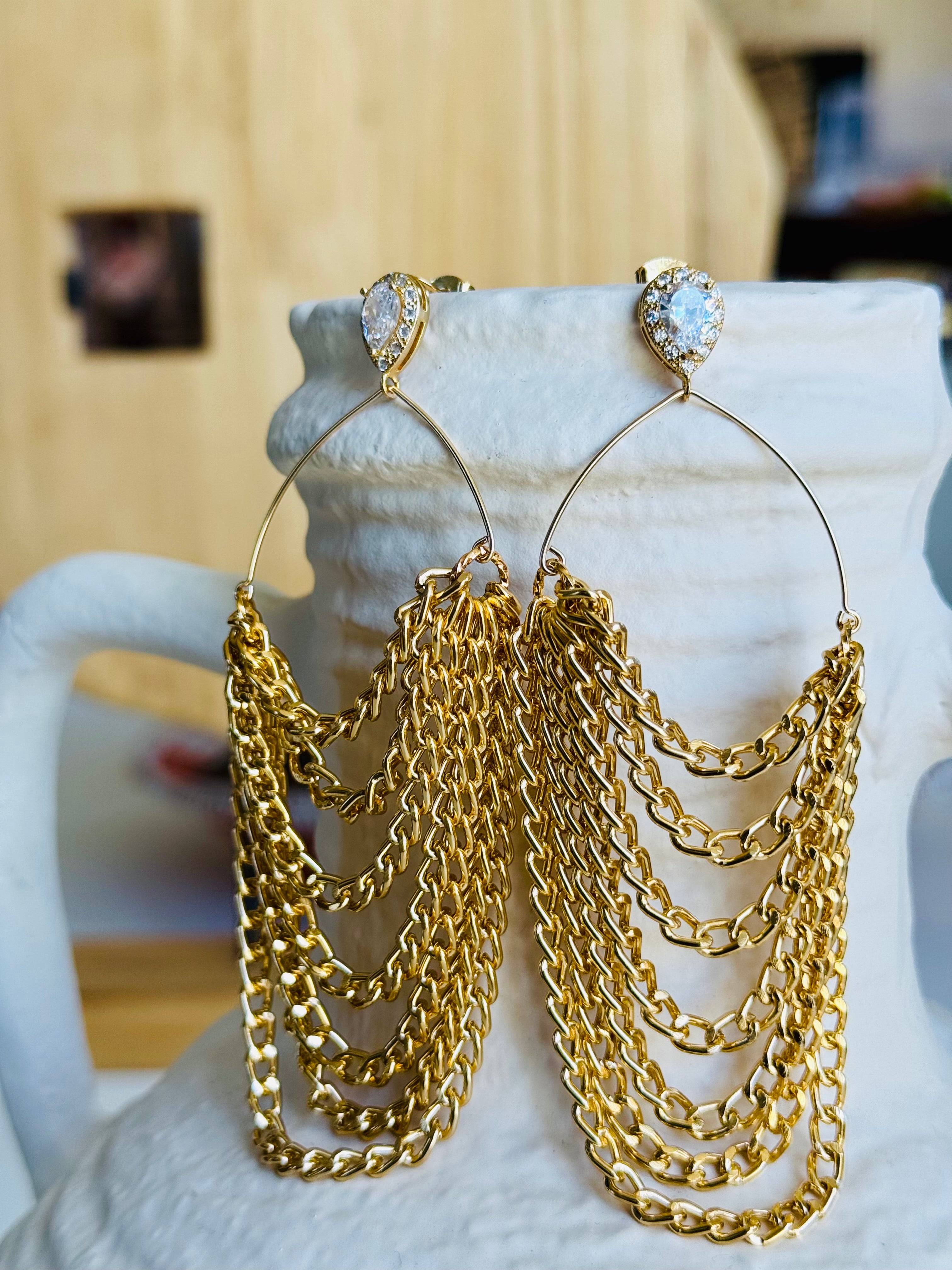 Gold Roman Bohemian Layered Chain Earrings