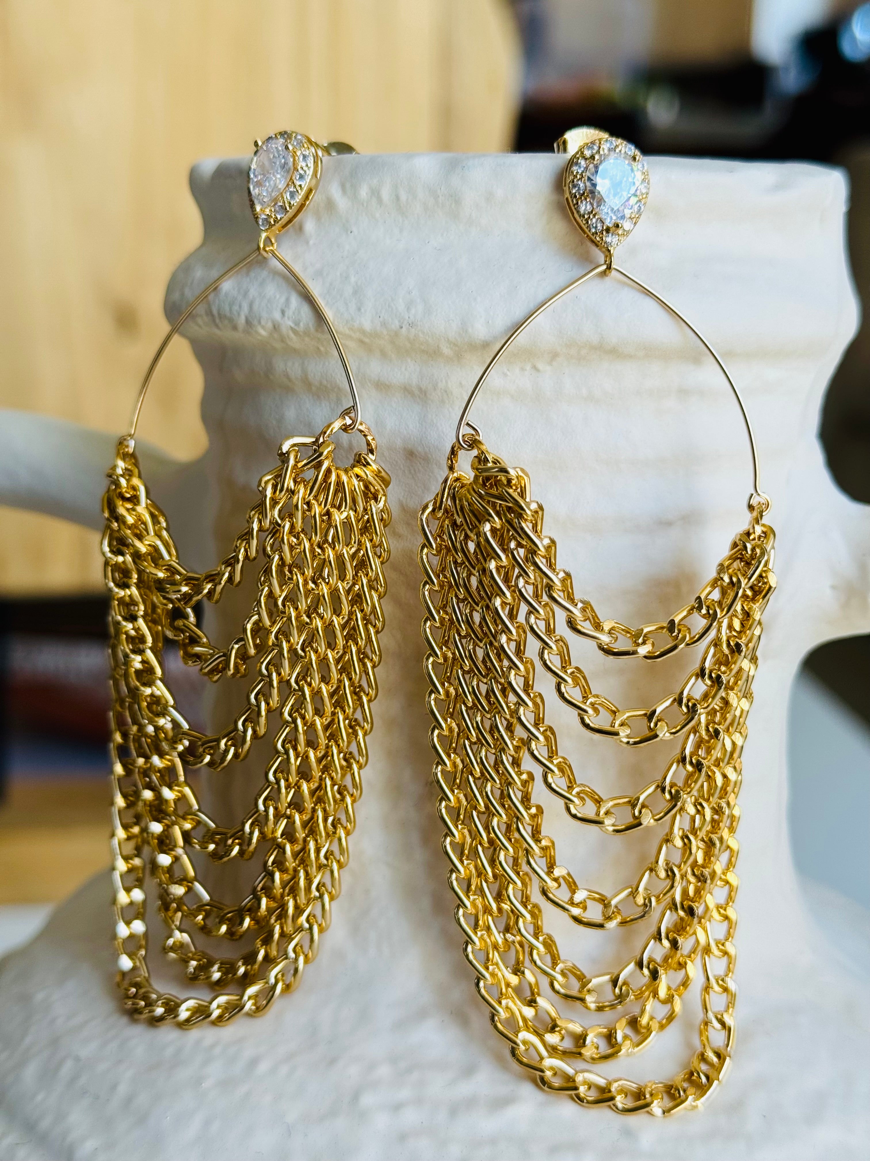 Gold Roman Bohemian Layered Chain Earrings