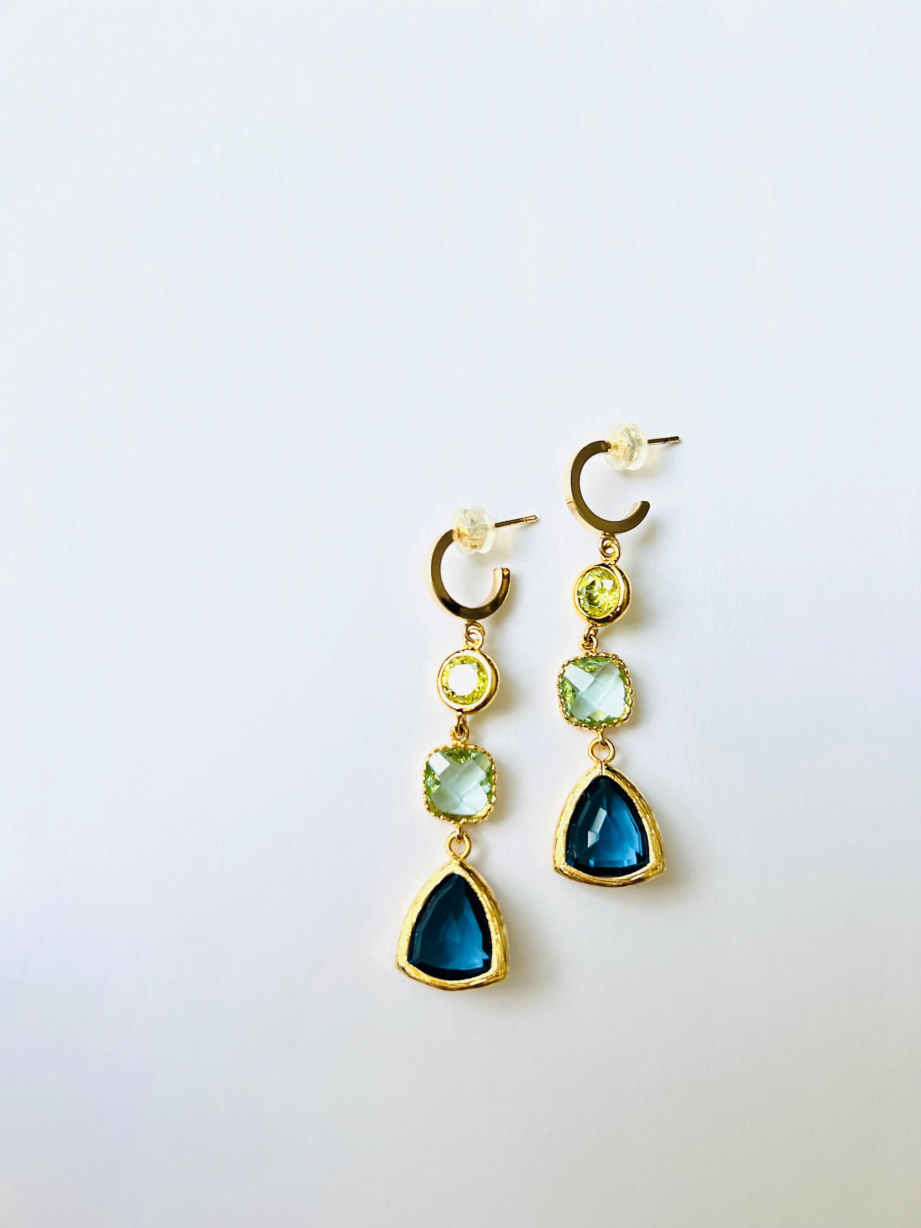 Gold  Rock Candy 3 Stone Drop Earrings