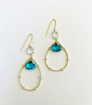 Gold Teardrop Blue Zircon Marquis Earrings