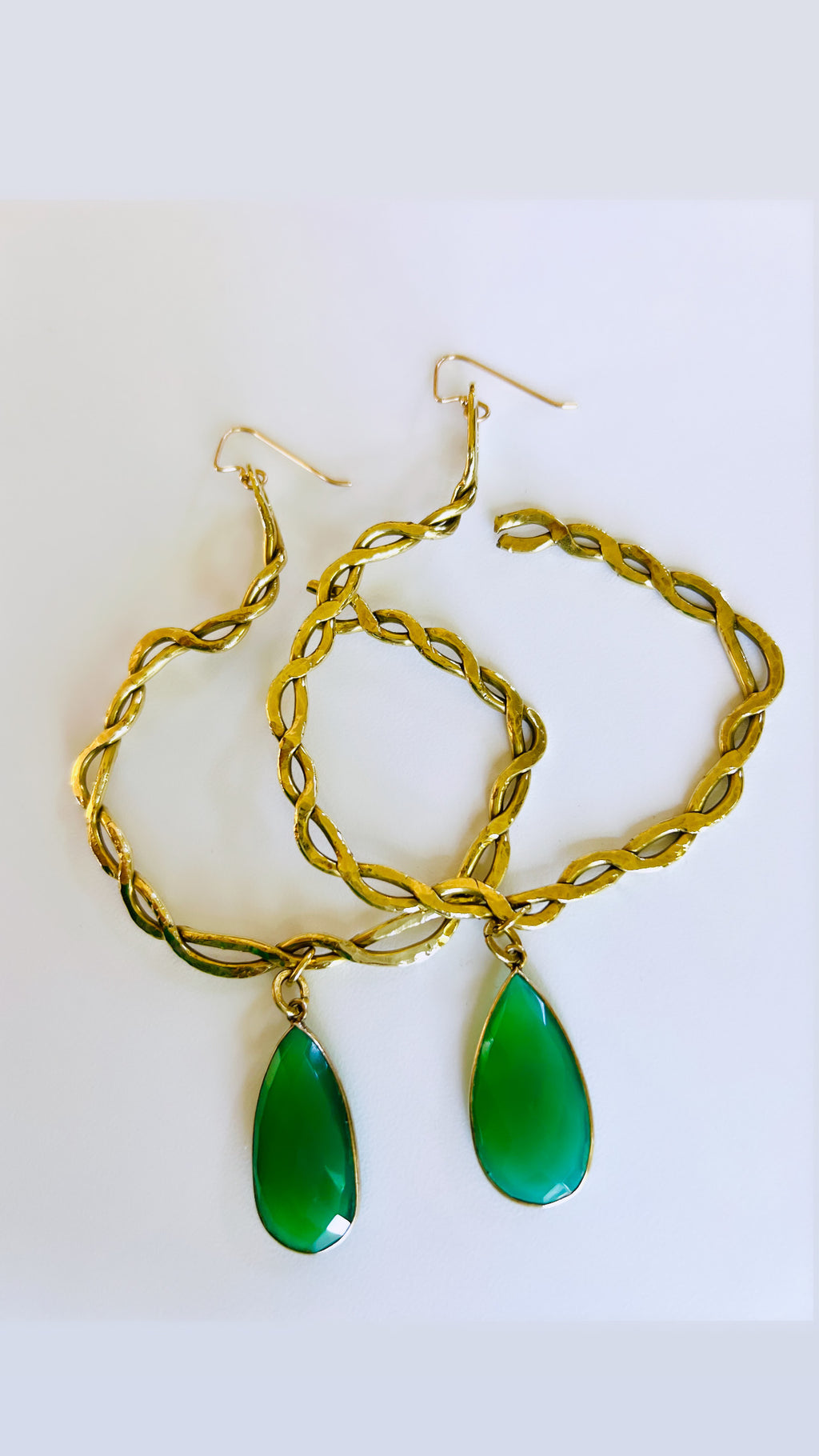 Twisted Hoops with Jade Pendant Earrings