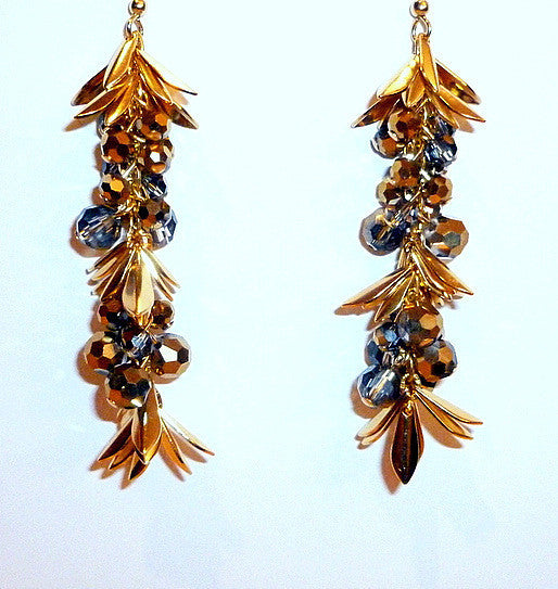 Black and Gold Swarovski Crystal Spiked Earrings
