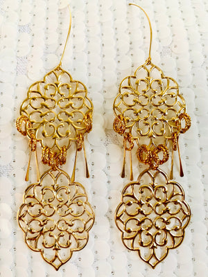 Gold Moroccan Charm Tassel Earrings