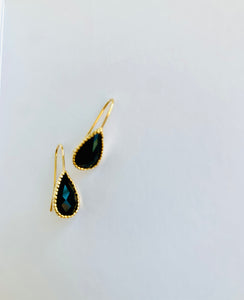 Gold Black Onyx Crystal Small Drop Earrings