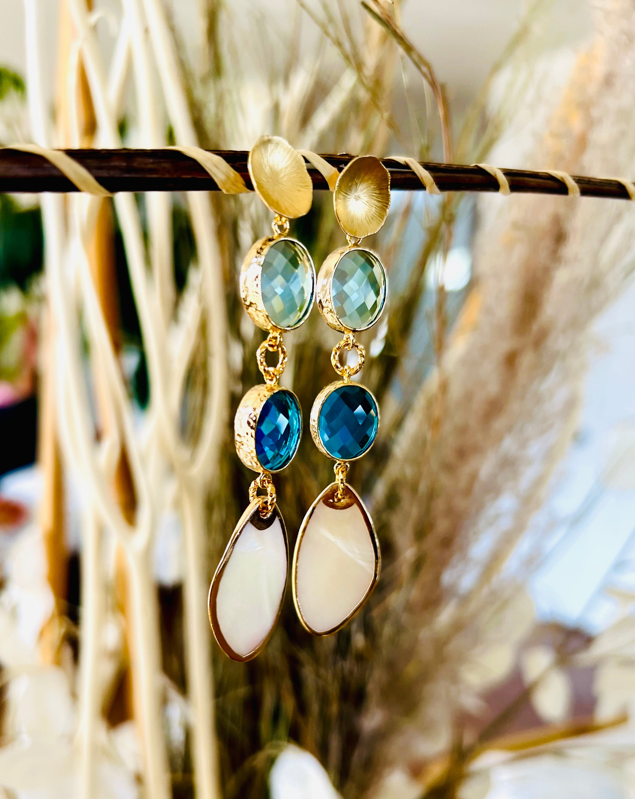 Blue Sea Gold Earrings
