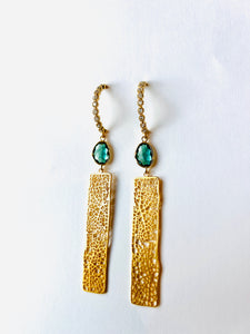 Gold Green Tourmaline Modern Art Earrings