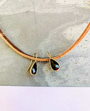 Gold Black Onyx Crystal Small Drop Earrings