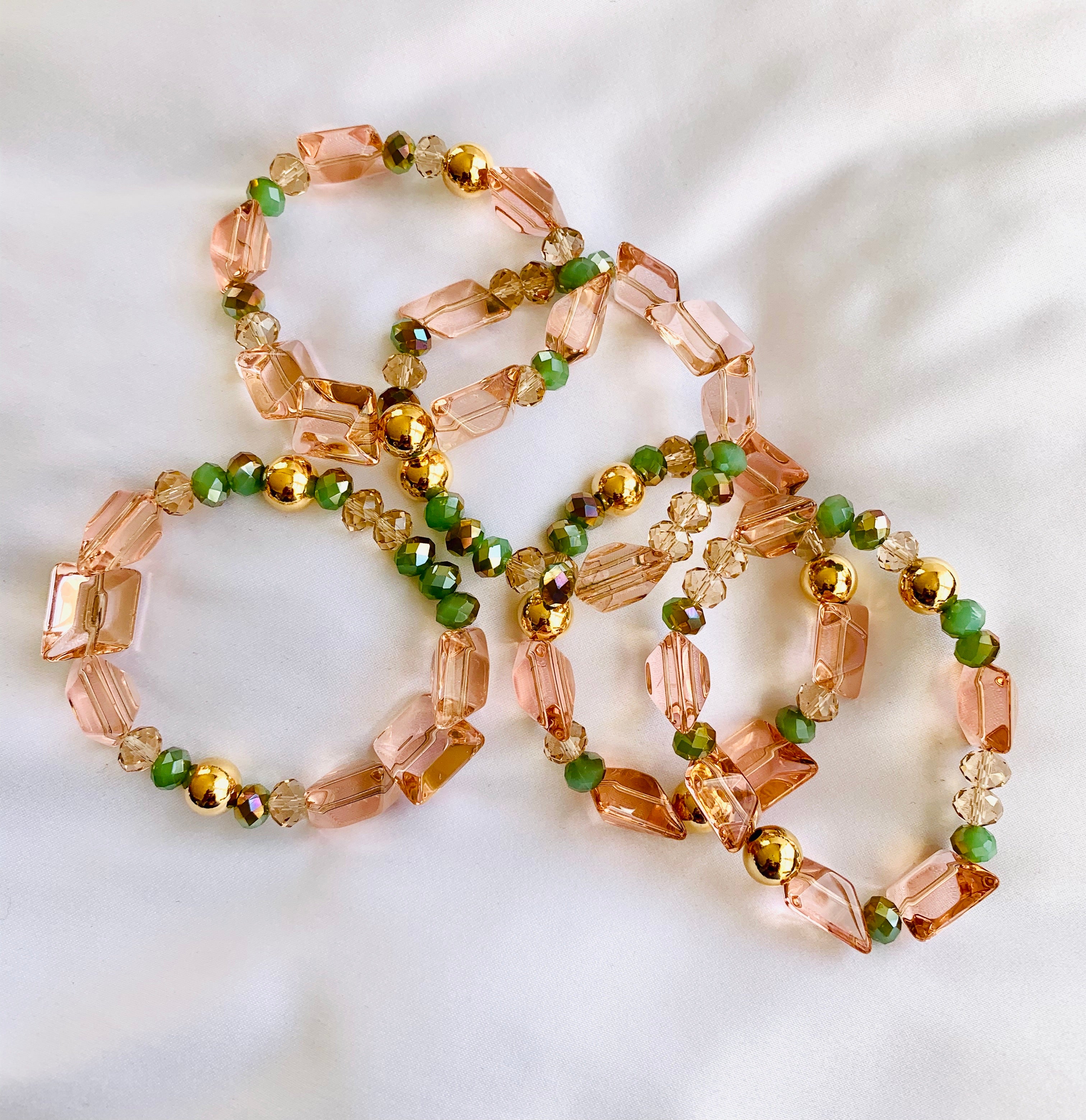 Pink and Green Nugget Crystals Bracelets