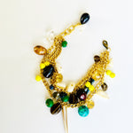 Gemstones and Crystals 3 Strand Gold Bracelet