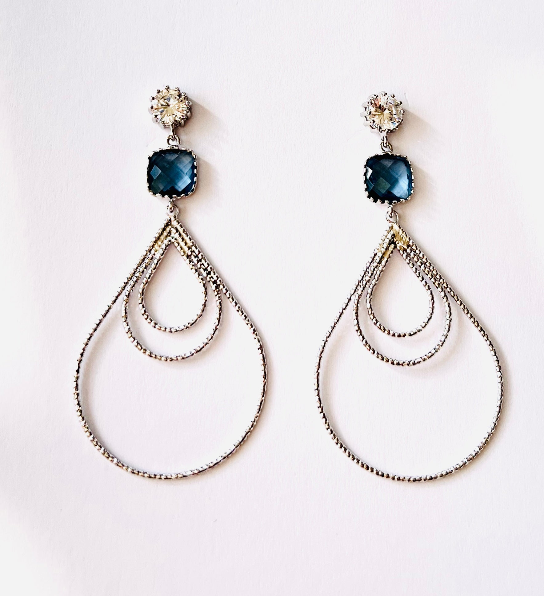 Silver Montana Sapphire Blue Chandelier Earrings