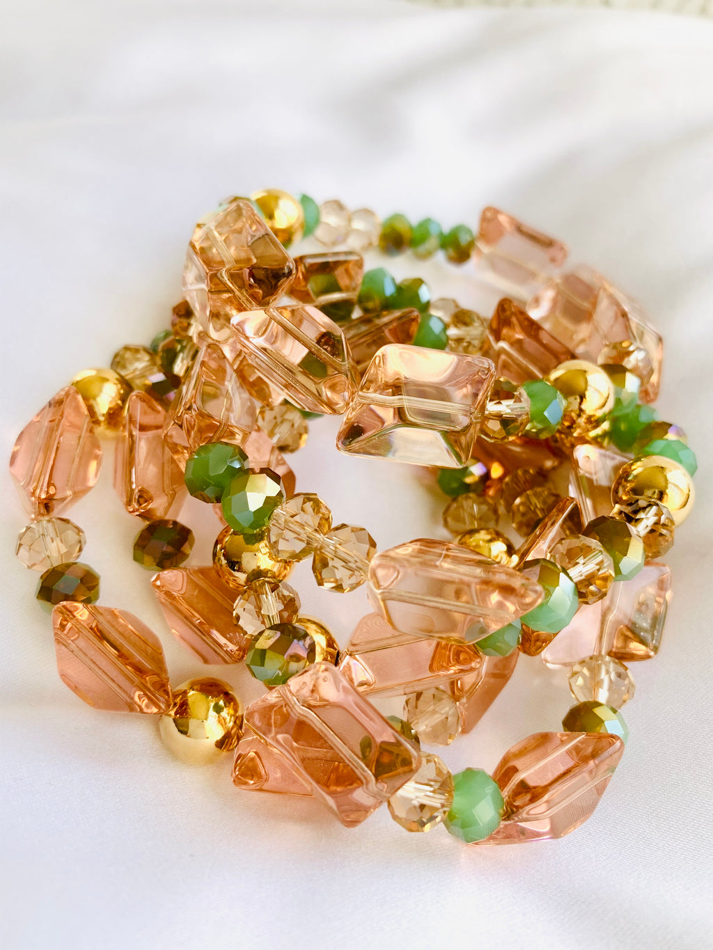 Pink and Green Nugget Crystals Bracelets