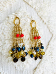Gold Gemstone and Pearl Tassel Earrings