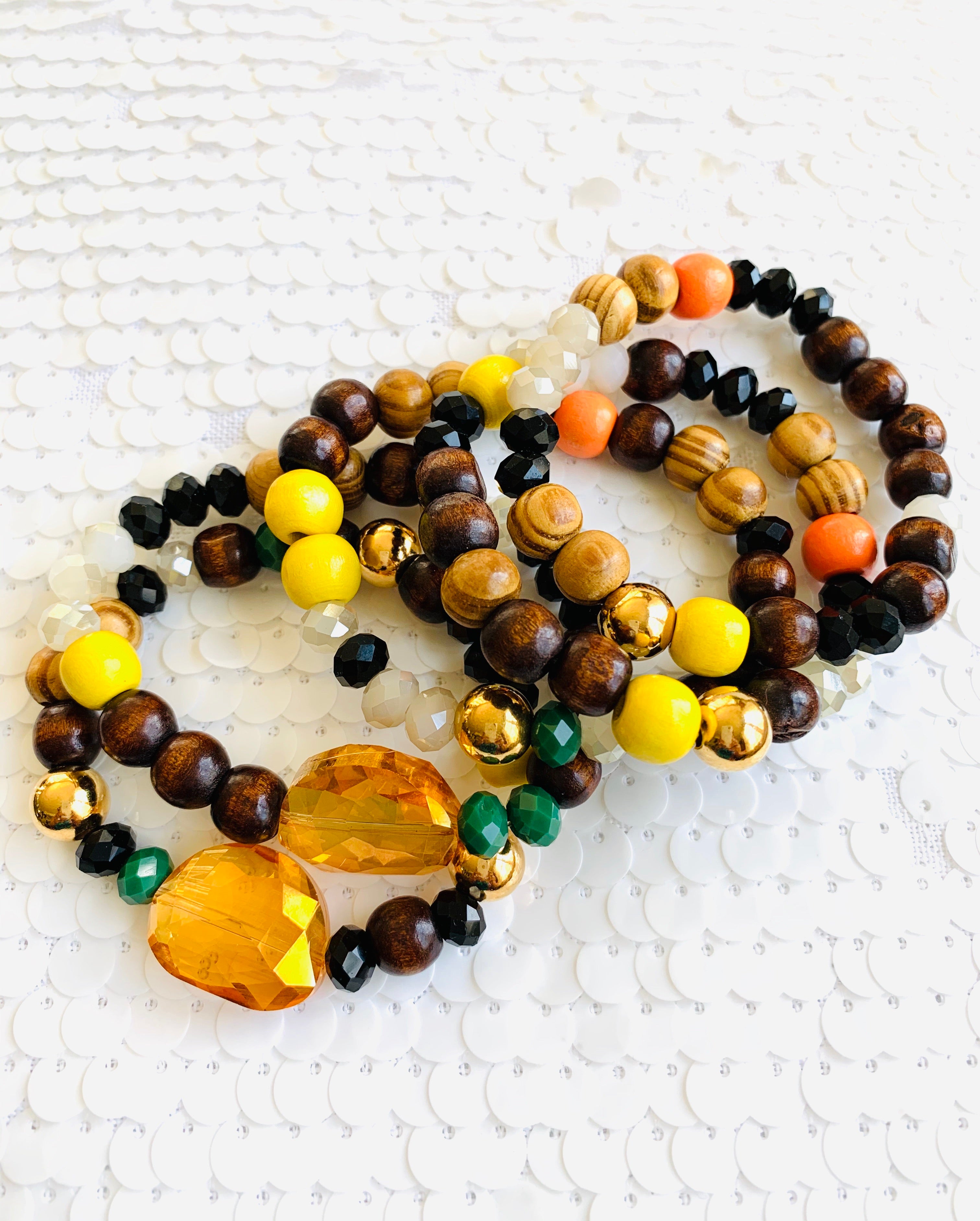 Colorful Crystals and Wood Bracelets