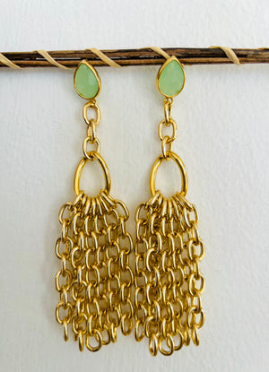 Seafoam Green Gold Gold Tassel Earrings
