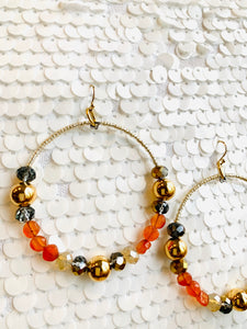 Gold Gemstones and Crystal Hoop Earrings