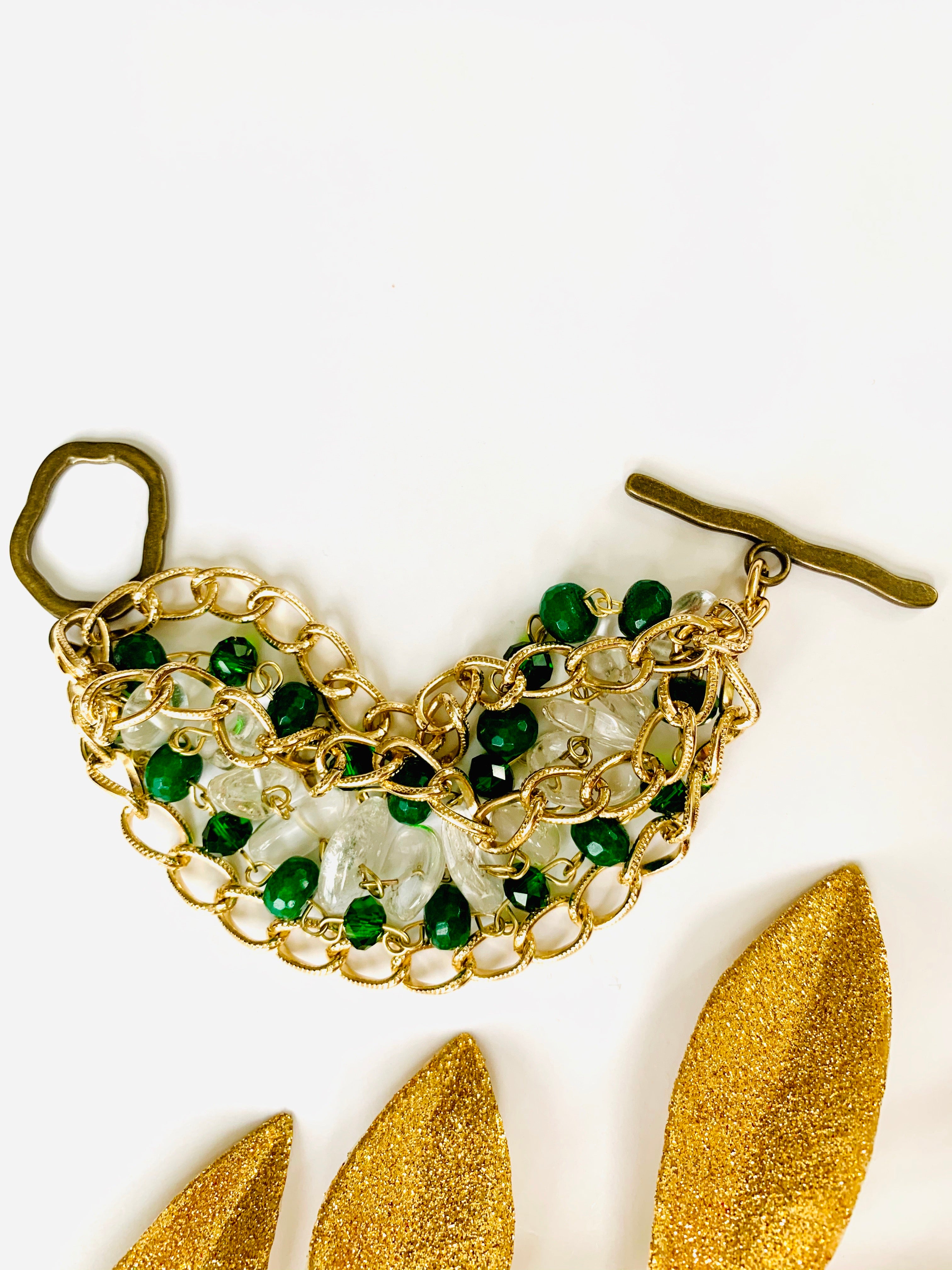 Gold Jade and Quartz Chain Bracelet