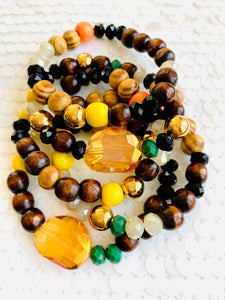 Colorful Crystals and Wood Bracelets