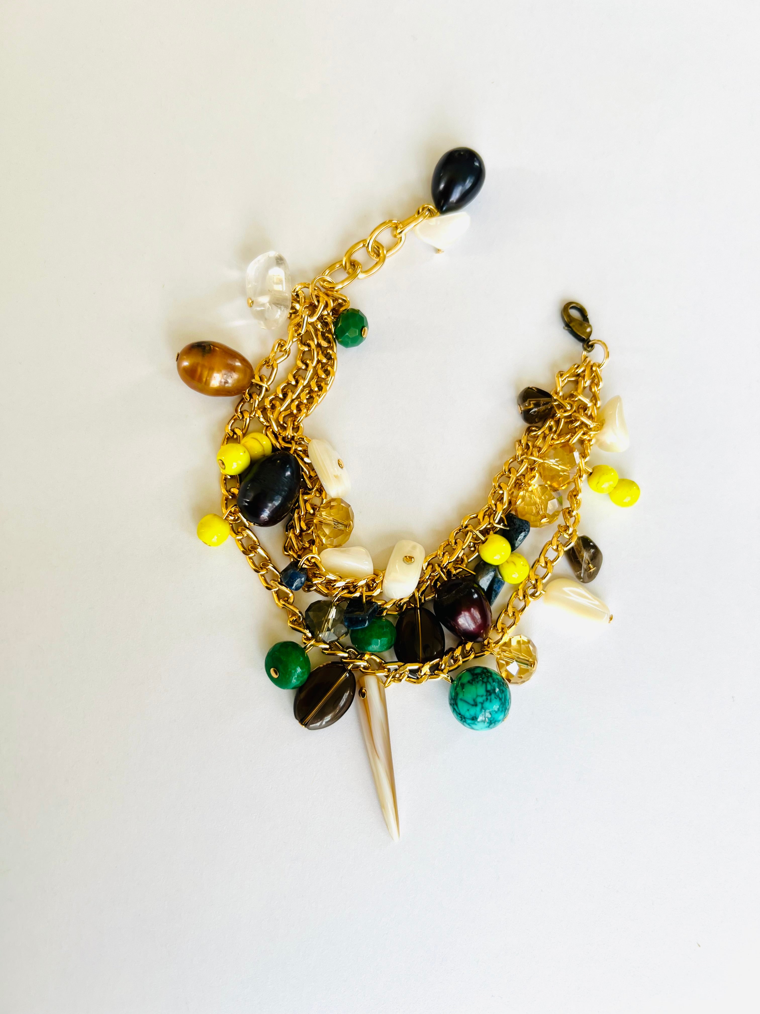 Gemstones and Crystals 3 Strand Gold Bracelet